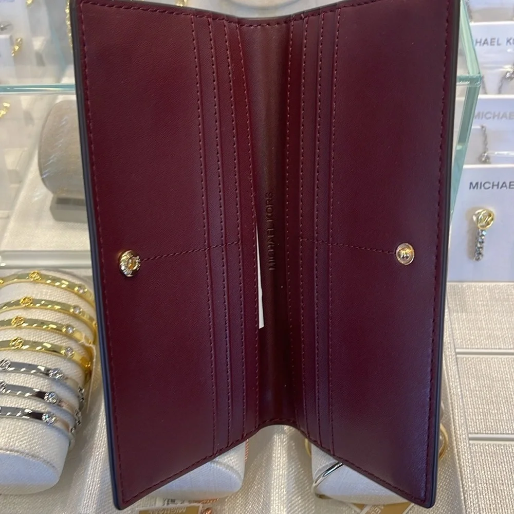 Michael Kors Reed Large Bifold Pebbled Leather Snap Wallet Card Case  Oxblood